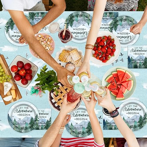 Miniatura 7 de ZOIIWA Adventure Awaits - Juego de vajilla Let The Adventure Begin, servilletas, árbol, montaña, desierto, manteles de fiesta de invierno para