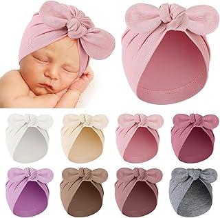 8 Pcs Preemie Hats for Baby Girls Boys Cotton Premature Knot Hats Newborn Hospital Cap Warm Nicu Beanie (Rabbit Style)
