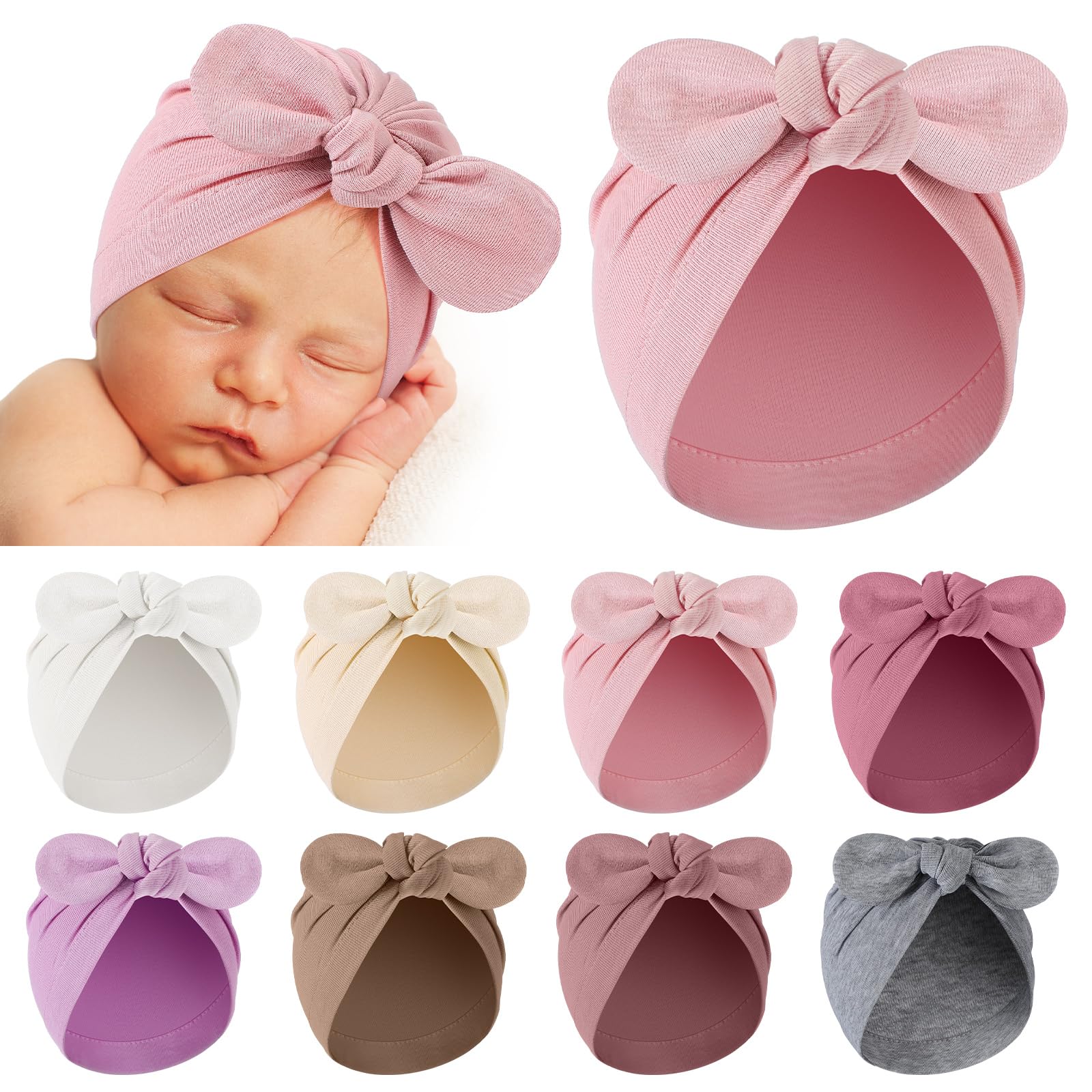 Suhine 8 Pcs Preemie Hats for Baby Boy Girl Cotton Newborn Rabbit Style