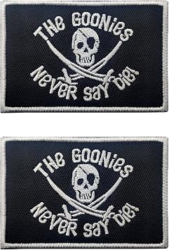 Goonies Never Say Die Patch 2 Pc Funny Military Morale Patches Cute Meme Mello Patch - Hook and Loop - Embroidered Emblem Fastener for Tactical Backpack Bags Murph Vests Jeans Hats Helmets