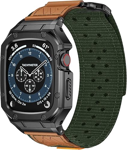 Correa con Funda Compatible con Apple Watch Series 6 5 4 SE 3 2 1 44mm 42mm, Correa de Nylon con Funda Resistente de Acero Inoxidable para Correas