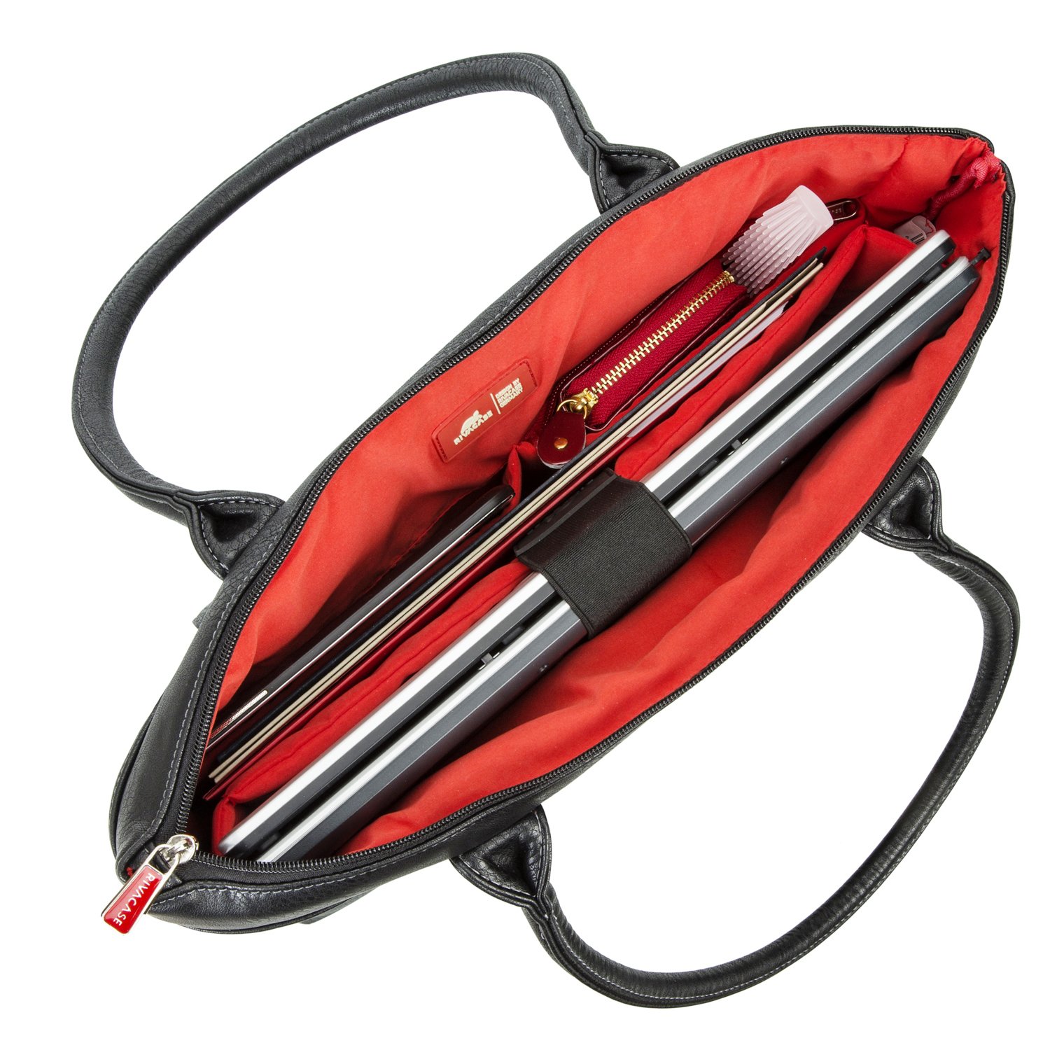 Rivacase Tasche UtoteBag für Laptops bis 15,6 Zoll - Elegante Schultertasche Umhängetasche Tote Bag für Damen aus hochwertigen PU-Leder und viel Stauraum/Schwarz