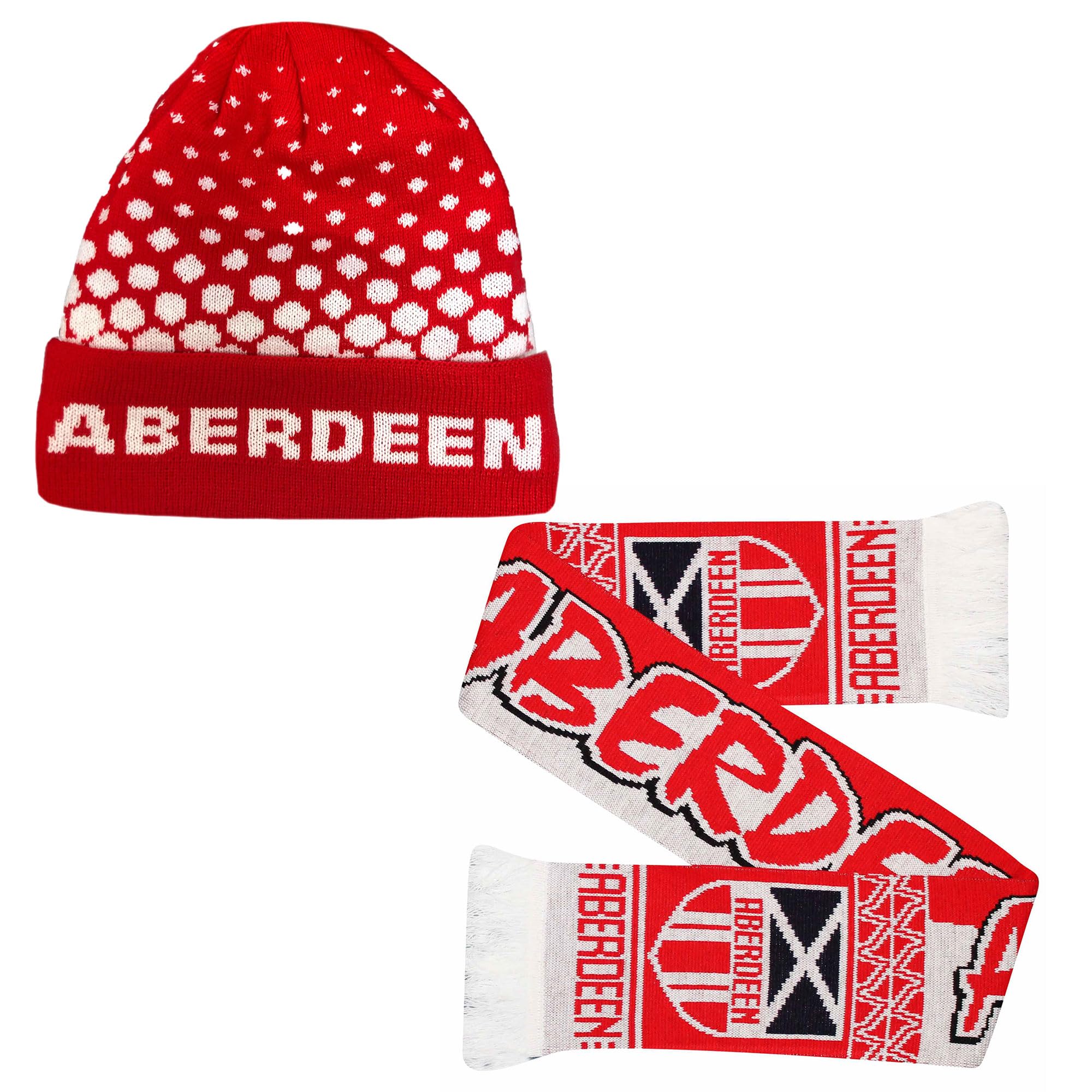 Beyond Happy Aberdeen Red and White Ski Bobble Hat - Stylish Winter Beanie for The Dons Football Supporters - Ultimate Comfort and Warmth (UK, Alpha, One Size, Bronx HAT & Scarf)