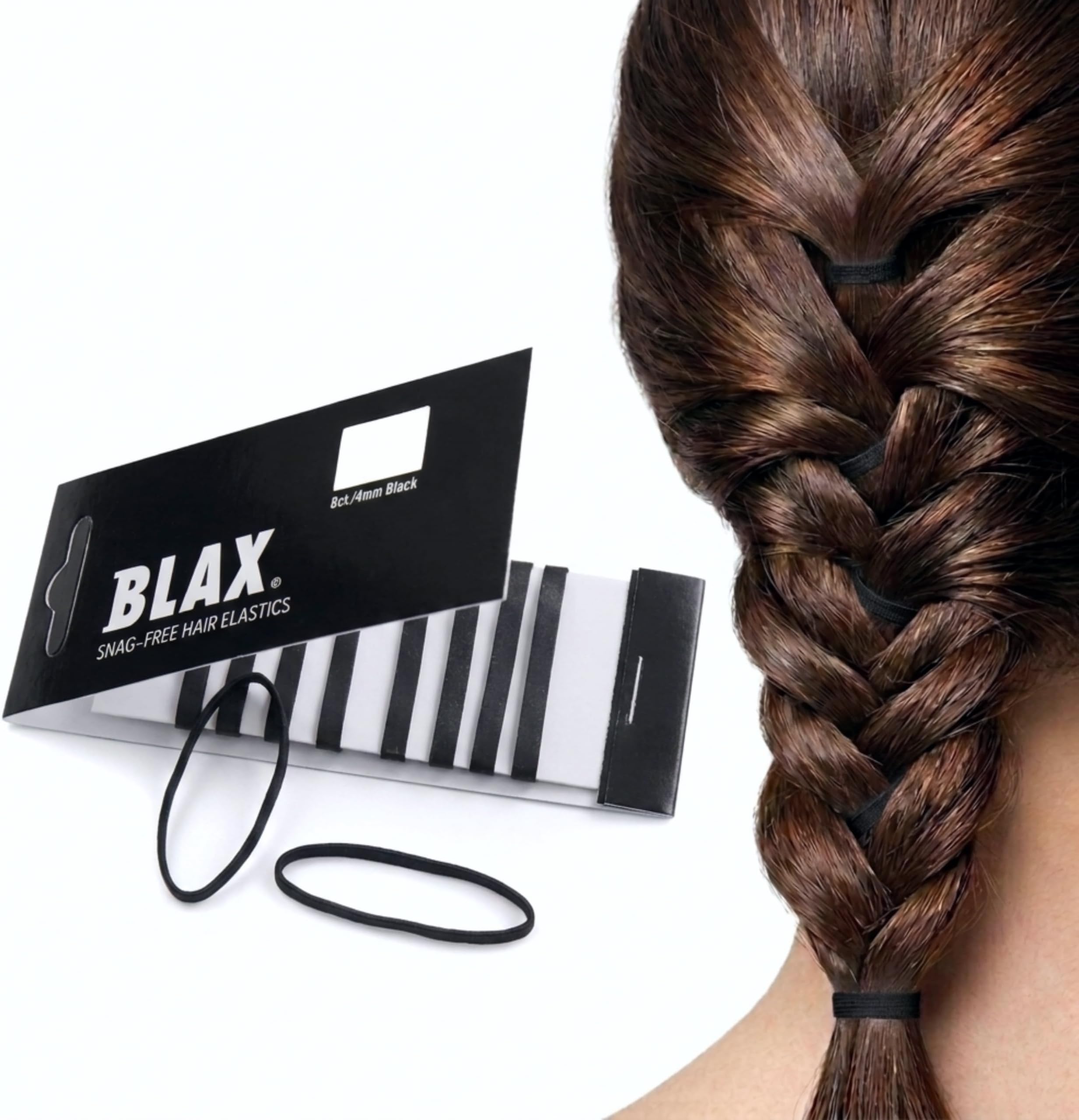 Blax Black Hair Elastics Seamless Snag-Free Hair Ties 4mm 8 Count