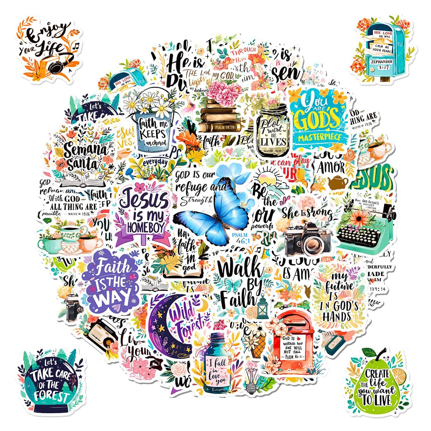 Hinfhi Multicolor 100 Bible Graffiti Stickers, Retro Stickers, Waterproof Decorative Stickers, Can Decorate Water Cups, Suitcases, Guitars.