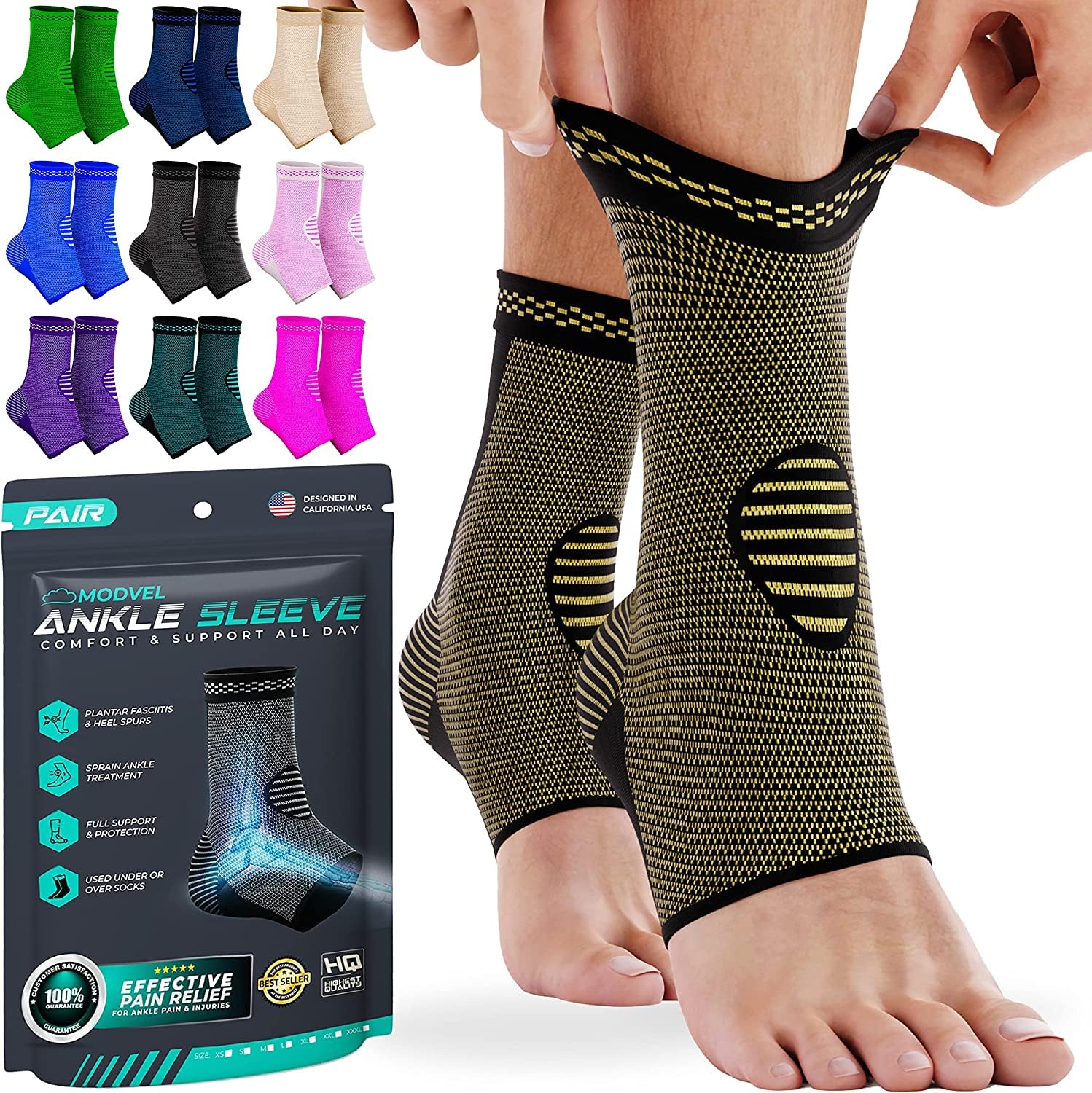 Modvel Foot & Ankle Brace Socks for Sprained Ankle Compression Sleeve - Plantar Fasciitis Relief Brace, Foot Support for pain Women & Men - Tendonitis