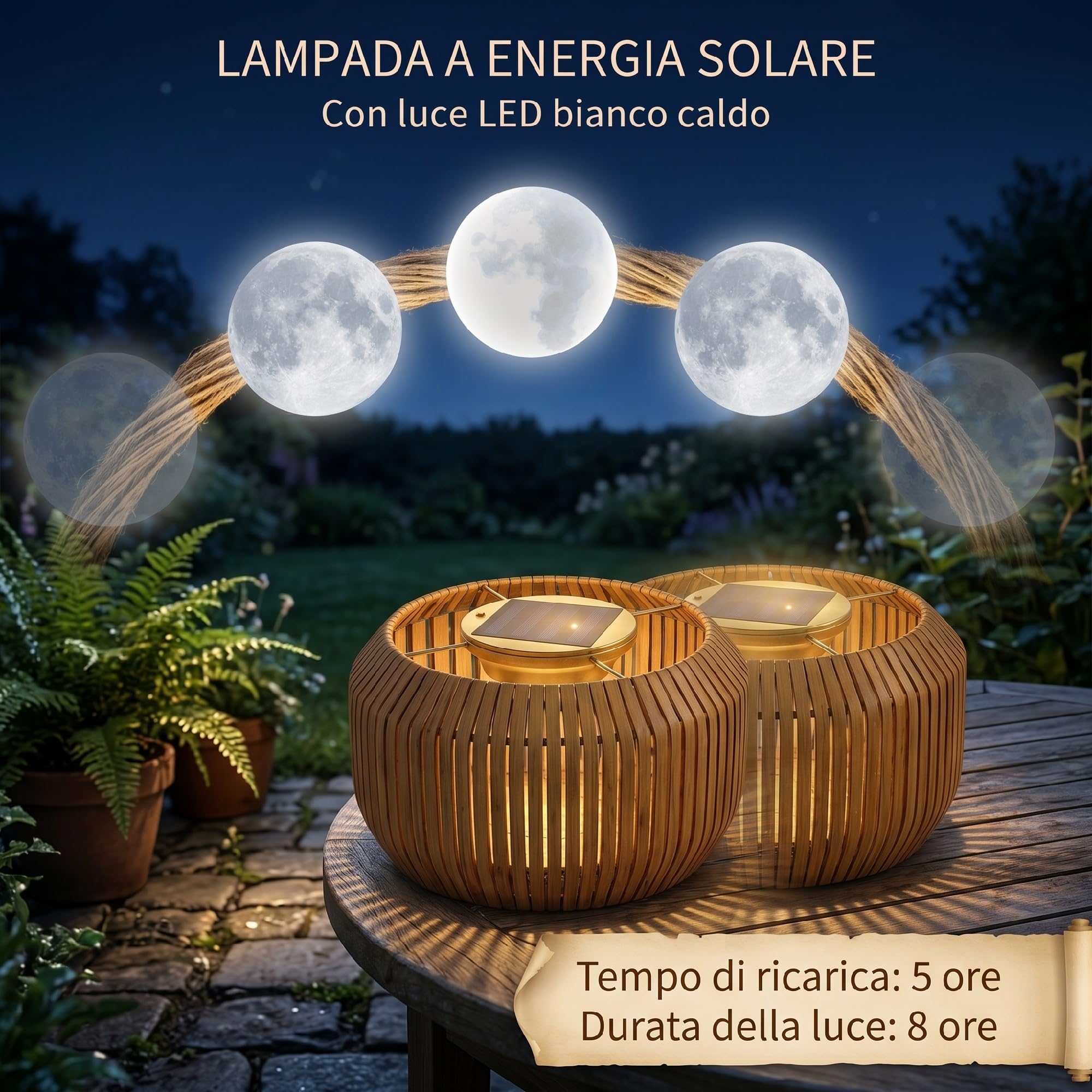 Outsunny Lampada Solare da Giardino con LED a Illuminazione e Accensione Automatica, Lampada da Esterno in Rattan PE e Acciaio, Ø34x130 cm, Giallo