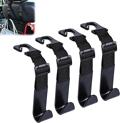 Miniatura 1 de Amooca Ganchos ajustables para reposacabezas de automóvil, paquete de 4 unidades, organizador de respaldo de asiento de vehículo, soporte de