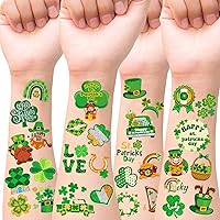 Vista 2 de HOWAF 96 tatuajes temporales del día de San Patricio, calcomanías de tatuaje de trébol con purpurina para decoraciones de fiesta irlandesa, tatuajes