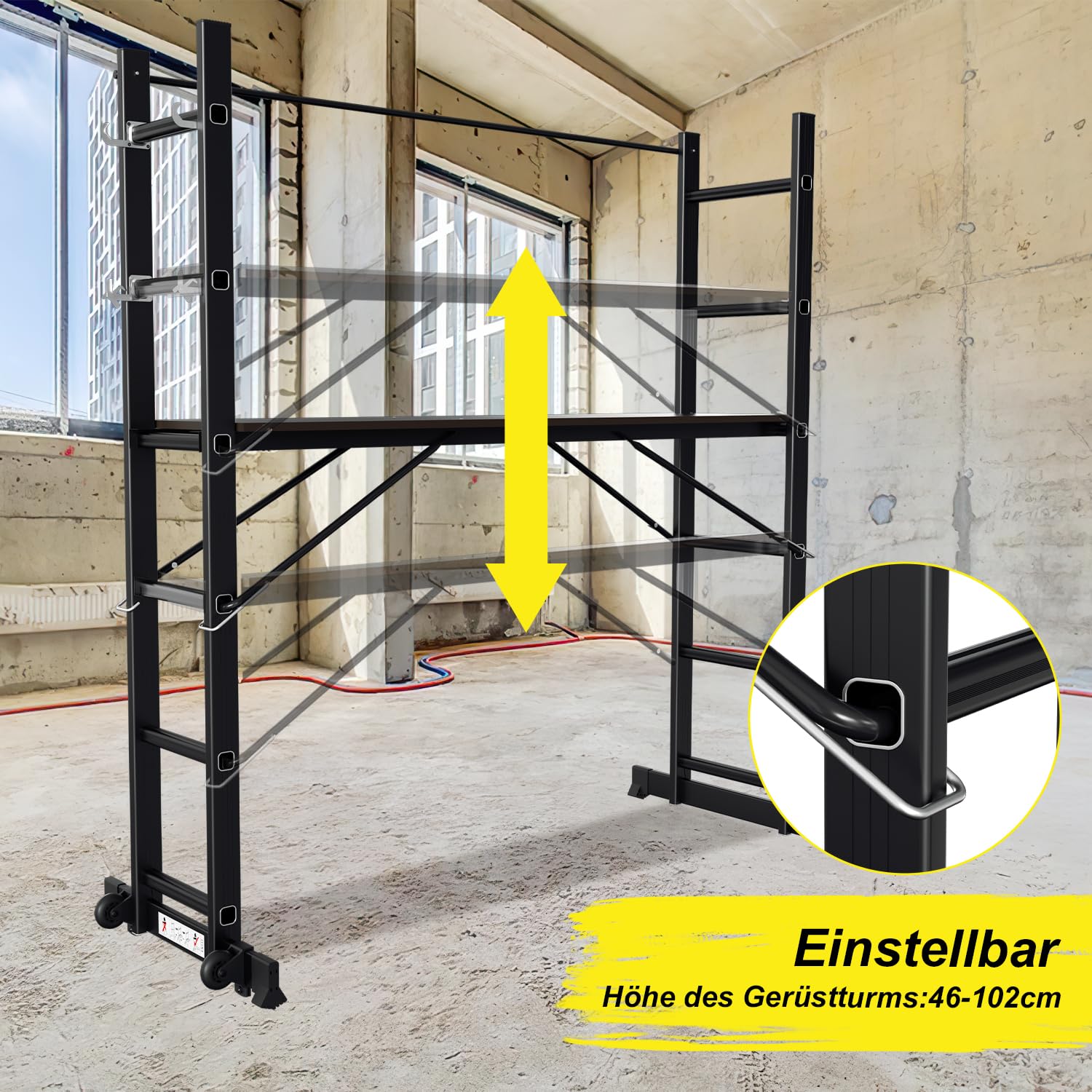 Gimisgu Échafaudage multifonction 4 en 1 en aluminium, échelle mobile avec plate-forme et 2 roues, charge maximale : 150 kg