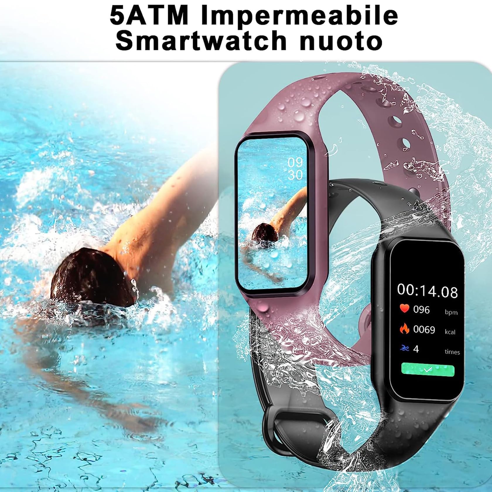 FeipuQu Smartwatch Uomo Donna, 5 ATM Impermeabil con Cardiofrequenzimetro/SpO2/Sonno/Contapassi, Notifiche Smart Watch Orologio Fitness Activity Tracker per iOS Android (2 cinturini)