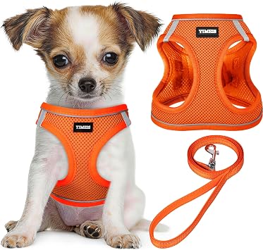 YIMEIS - Dog Harness and Leash Set, No Pull Soft Mesh Harness, Adjustable Reflective Puppy Vest for Small Medium Large Dogs Cats Orange01, Small