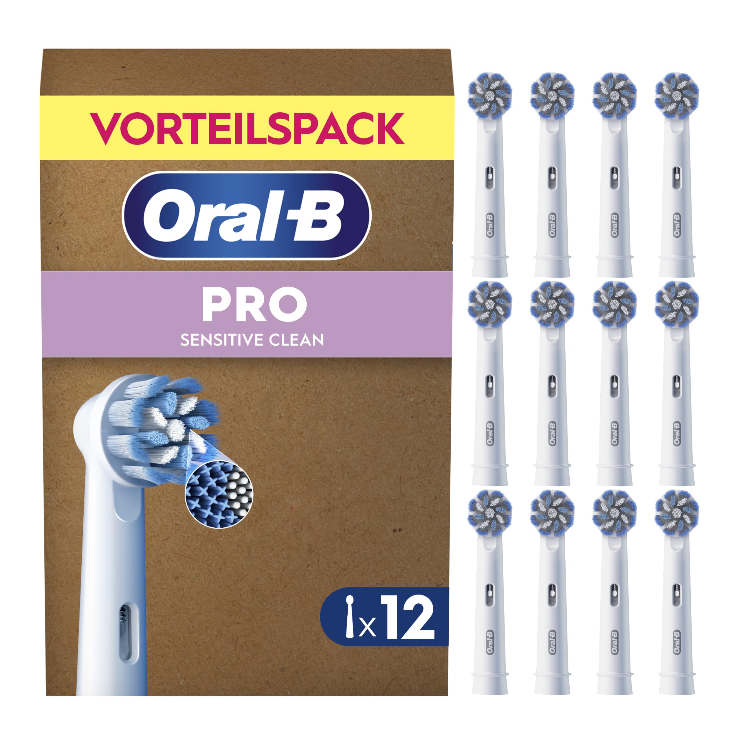 Oral-B Aufsteckbürsten PRO Sensitive Clean, Weiß, 12 Stück | Original Zahnbürstenaufsatz für Elektrische Zahnbürste, Sanfte Und Effektive Zahnreinigung