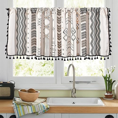 RYNGHIPY Cenefa de ventana de lino y algodón estilo bohemio, para cocina, sala de estar, dormitorio, 55 x 36 pulgadas de largo disponible en Yaxa Costa Rica