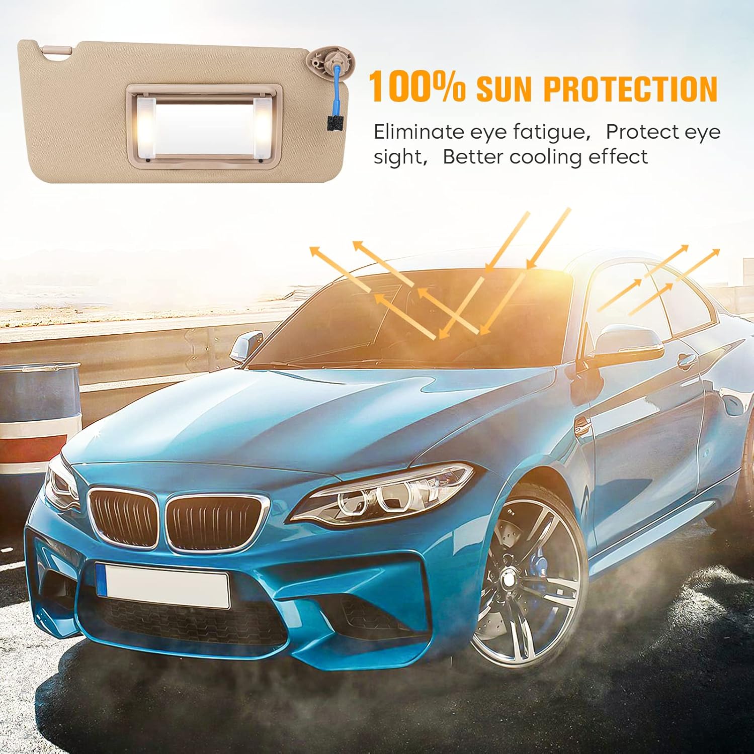 Right Passenger Side Sun Visor for Honda Accord 2008 2009 2010 2011 2012, Replace for 83230TA0A91ZA, Beige Right Side Sun Visor with Light