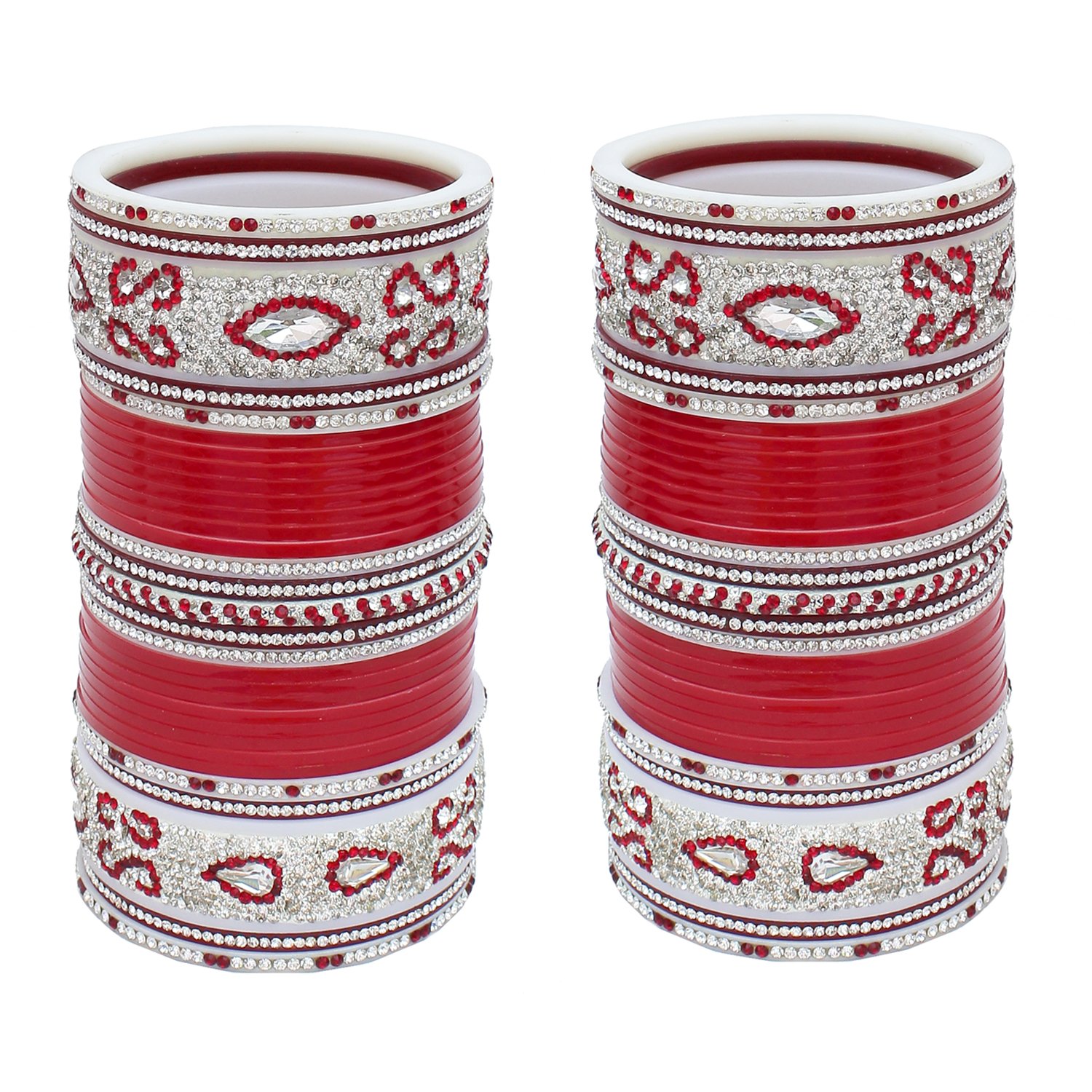 Lucky Jewellery Bridal Bangle Set Dhanteras/Diwali/Bhai Dooj Collection Maroon White & Red Stone Chura Designer Fashion Choora Punjabi Chuda Set (2937-M1C1-MAN-M)