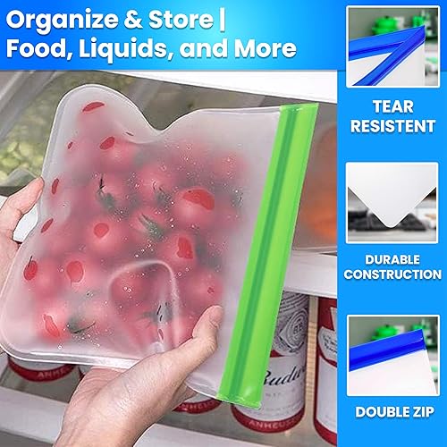 Miniatura 5 de Paquete de 12 bolsas reutilizables para congelador con cierre de cremallera, extragruesas, sin BPA, a prueba de fugas, aptas para lavavajillas,