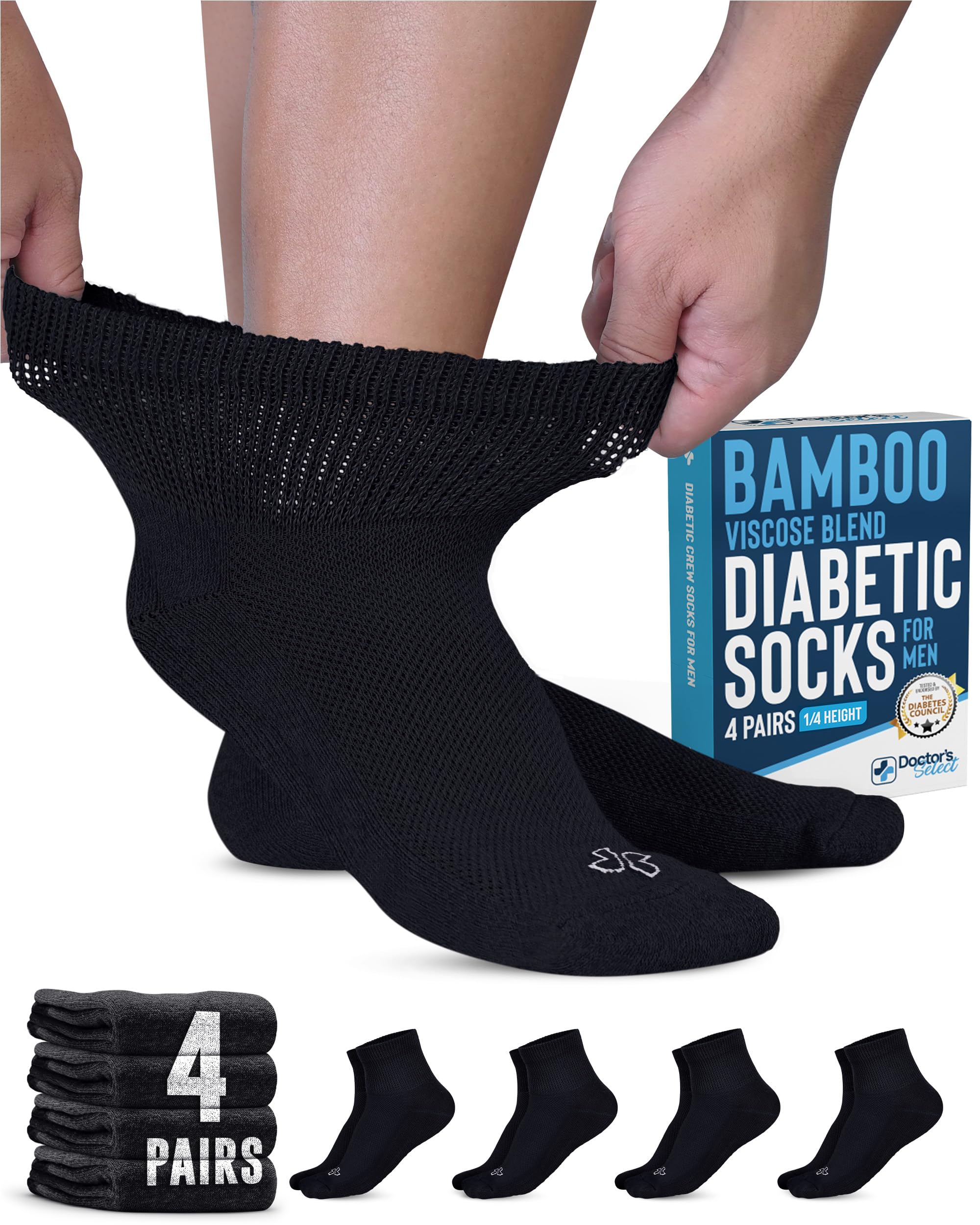 Doctor's Select Diabetic Socks for Men - 4 Pairs Diabetic Ankle Socks for Men | Non Binding Neuropathy Socks