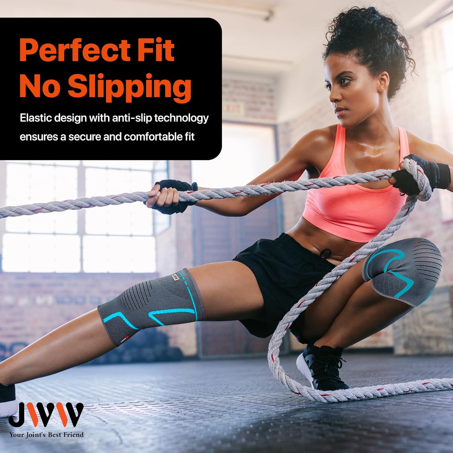 JWW Plus Size Knee Compression Sleeve for Big Thighs, 2 Pack Knee Brace for Men & Women Knee Pain Relief, Workout Sports Knee Support, Knee Braces for Meniscus, ACL & Arthritis Recovery (Blue, 4XL)