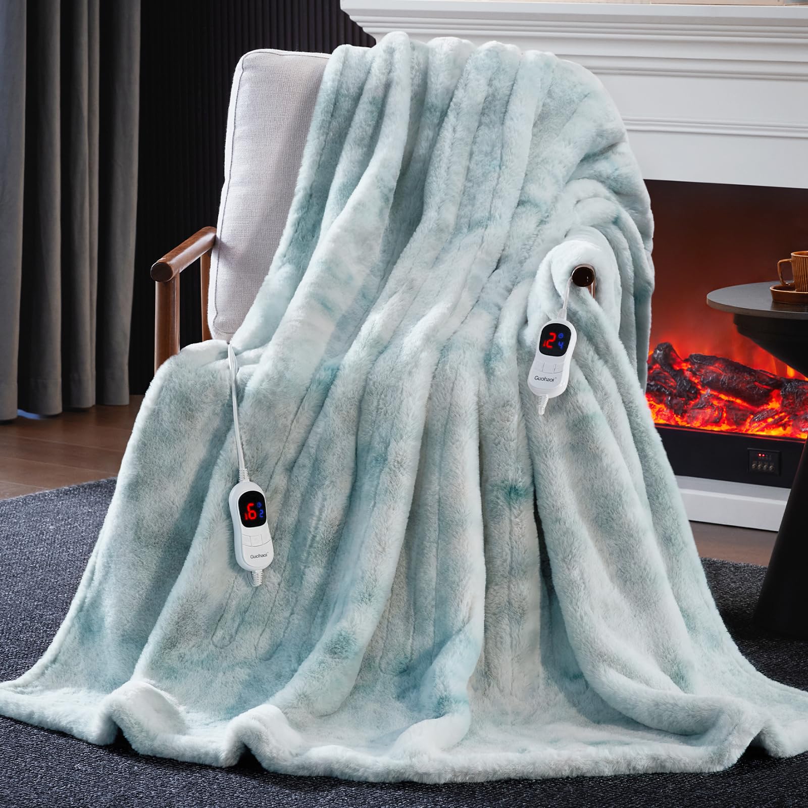 Guohaoi Heated Blanket, Soft Faux Rabbit Fur Electric Throw, 90"×100"