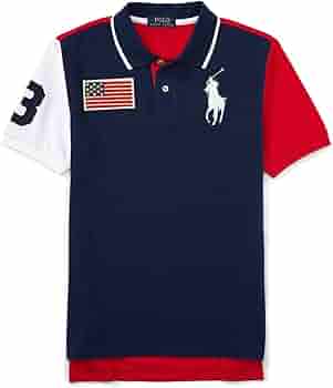 USA Flag Polo Shirt with Number 3 ビッグポニー VTG Polo Ralph Lauren Mens L Navy Pique Big Pony #3 USA Flag S/S