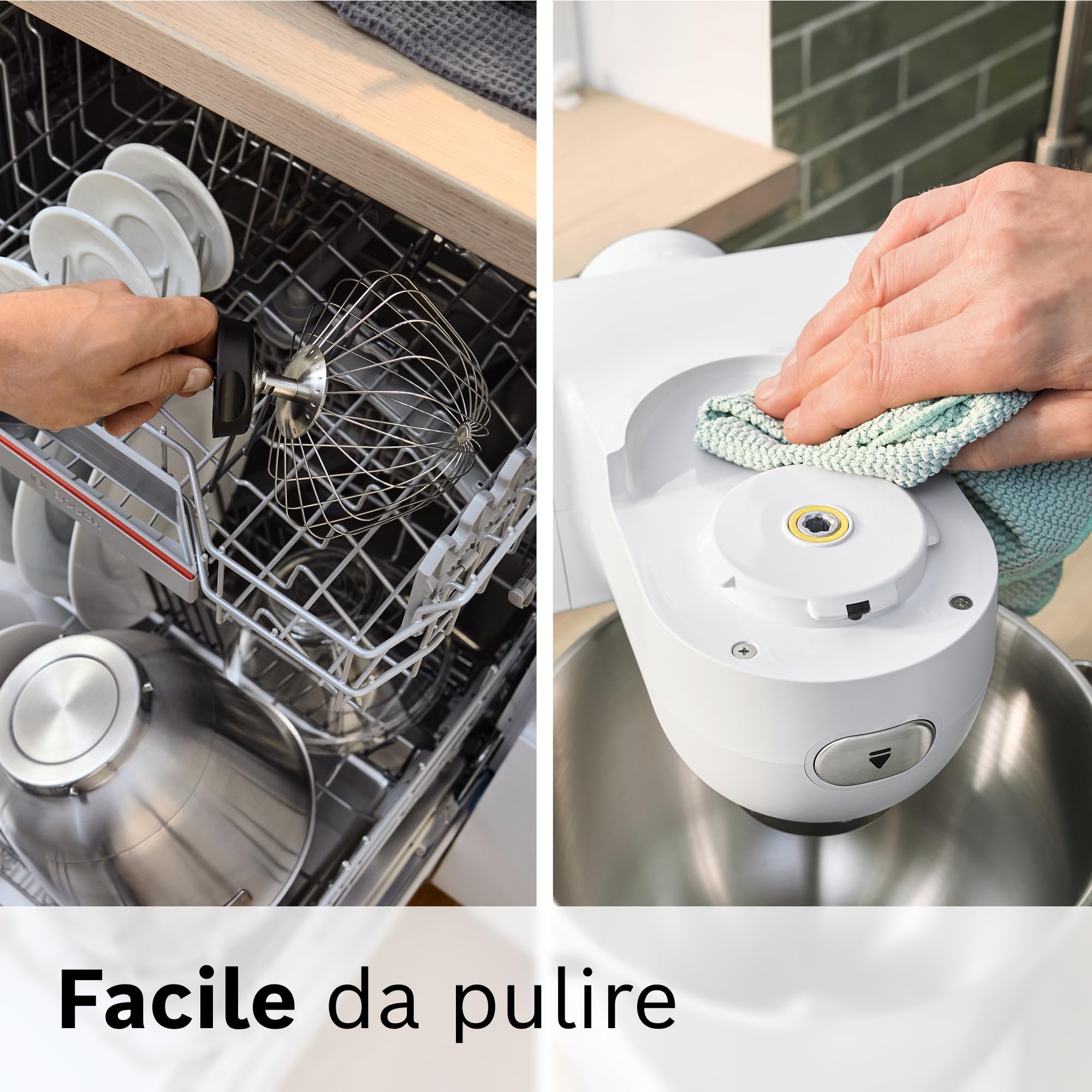 Bosch Serie 6 Planetaria MUMS6EW22, Potente Motore da 1600 W, Ciotola XXL da 5.5 L in Acciaio Inox, Frusta e Ganci, Dischi Vari, Frullatore, Accessori Inclusi Lavabili in Lavastoviglie, Bianco