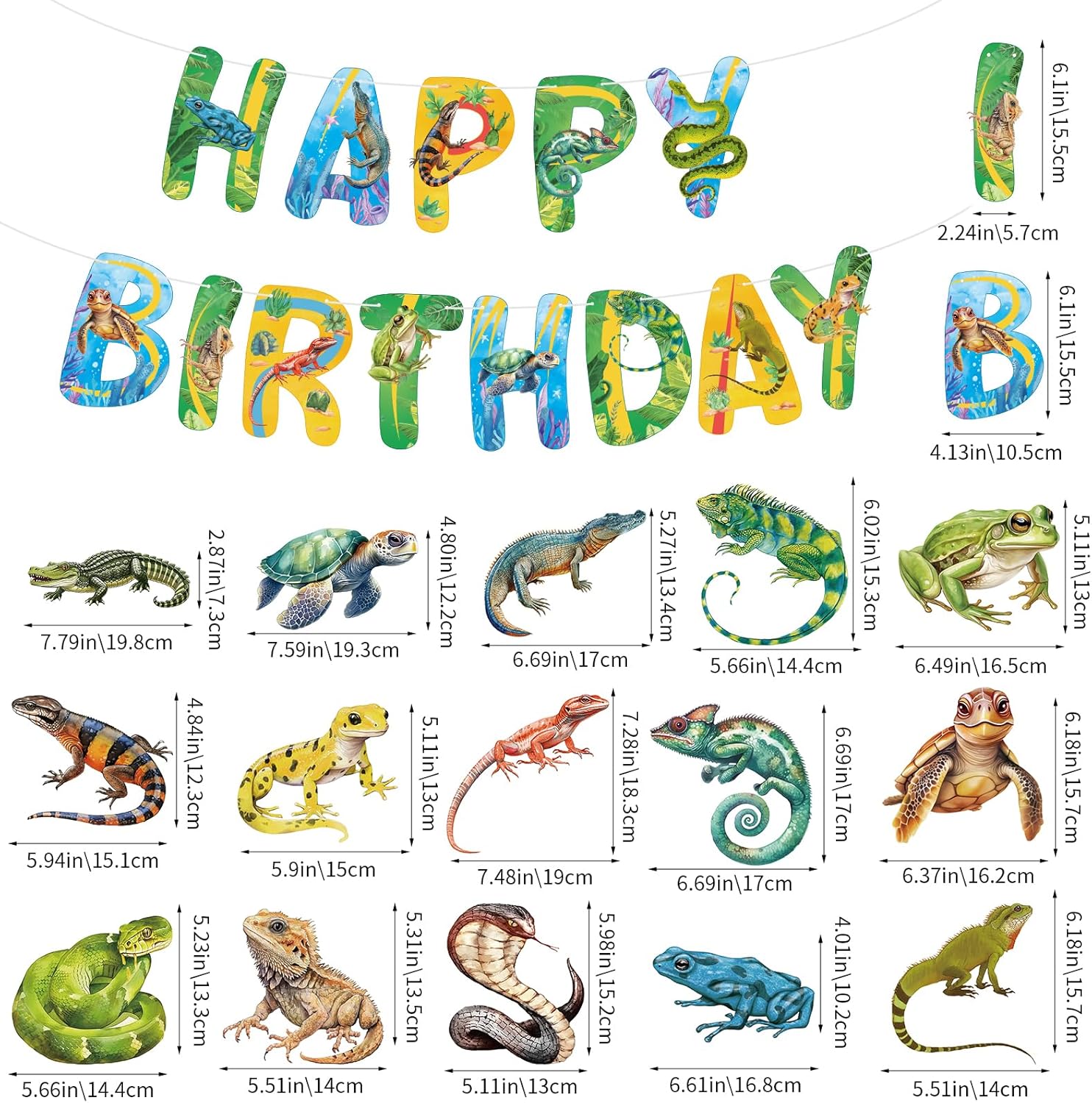 Hooqict Reptile Birthday Party Decorations Reptile Swamp Happy Birthday Banner and 15 Pcs Hanging Swirls Safari Animals Lizard Snake Alligator Turtle Party Favors Supplies - Image 3