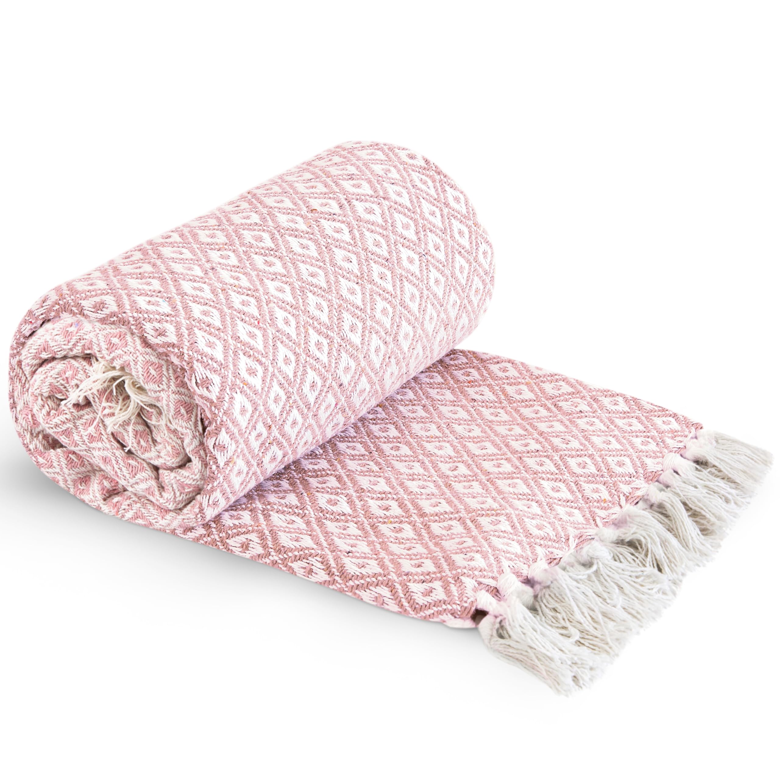 Julian Charles Pink Casablanca Blush Scandi Woven Recycled Cotton Throw - 178X254cm