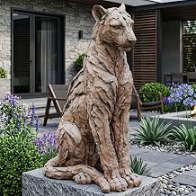 Braxio Large Leopard Statue Home Decor - 36 Inch Handcrafted Resin Animal Sculpture with Artisan Weathered Texture, Premium Garden and Patio Decor for Entryway, Yard, Indoor and Outdoor Display