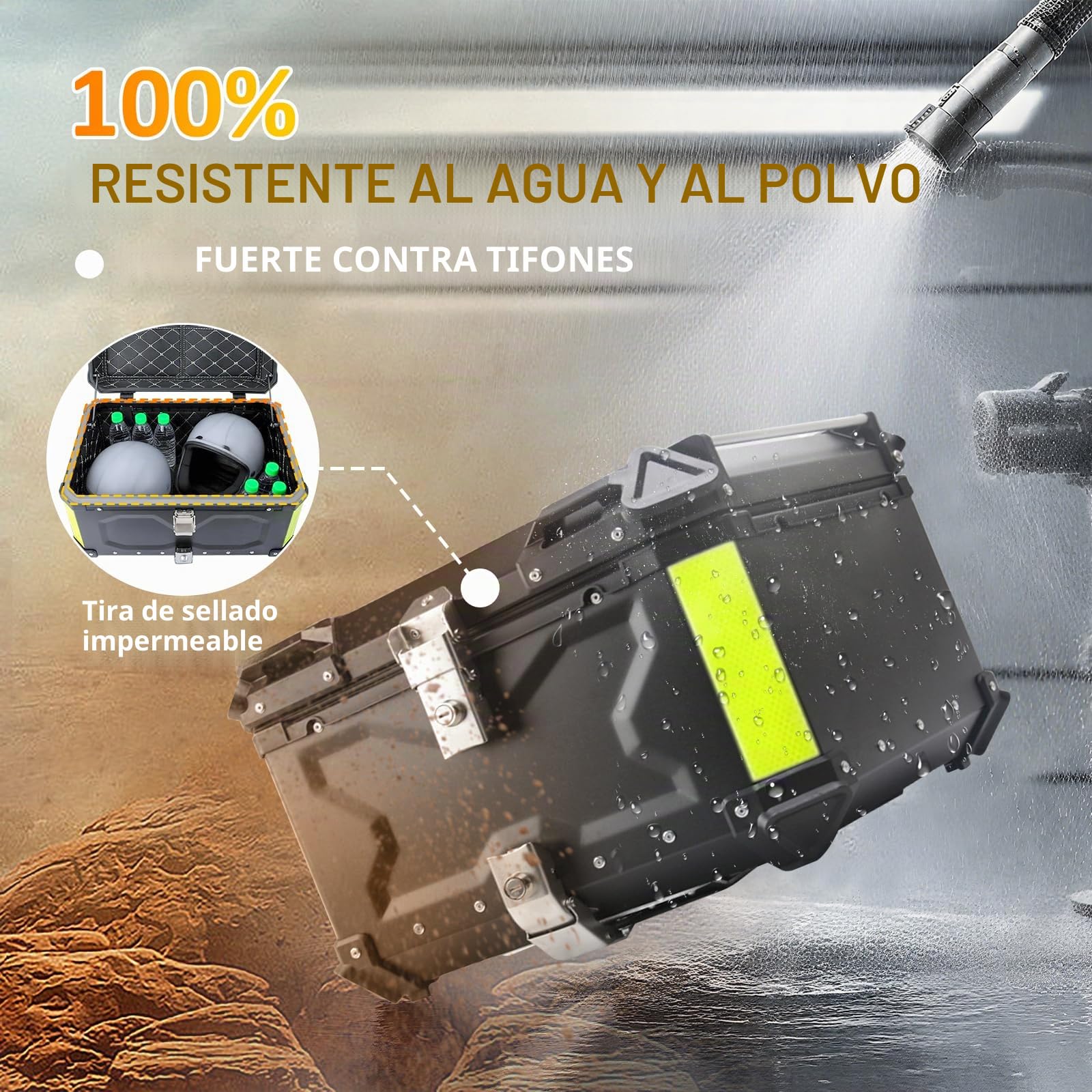 Baúl Moto 65L Universal de Aluminio – Impermeable IP68, Cofre Trasero Antirrobo para 2 Cascos, con Desmontaje Rápido para la mayoría de Motos & Scooter