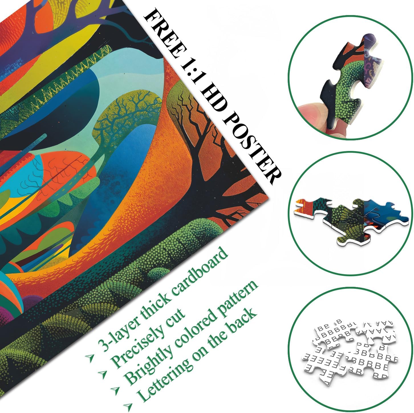 PICKFORU Silent Woods 1000 Piece Puzzle for Adults, Geometric Art Woman Jigsaw Puzzles, Nature Geometric Modern Art Adult Puzzles