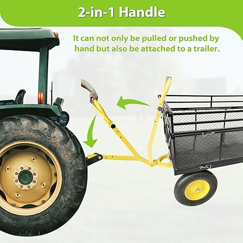 Miniatura 3 de Carrito de jardín de acero, resistente capacidad de 1400 libras, con lados de malla extraíbles para convertir en plataforma plana, carro de metal