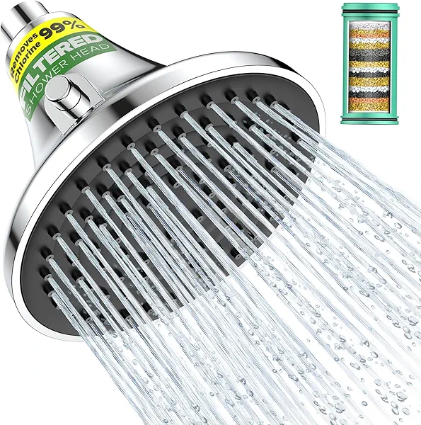 Homlord Filtered Shower Head - High Pressure Shower Head with Filter for Hard Water -Water Softener Filters Beads to Remove Chlorine, 1-Min Install, One-Button Filter Replacement
