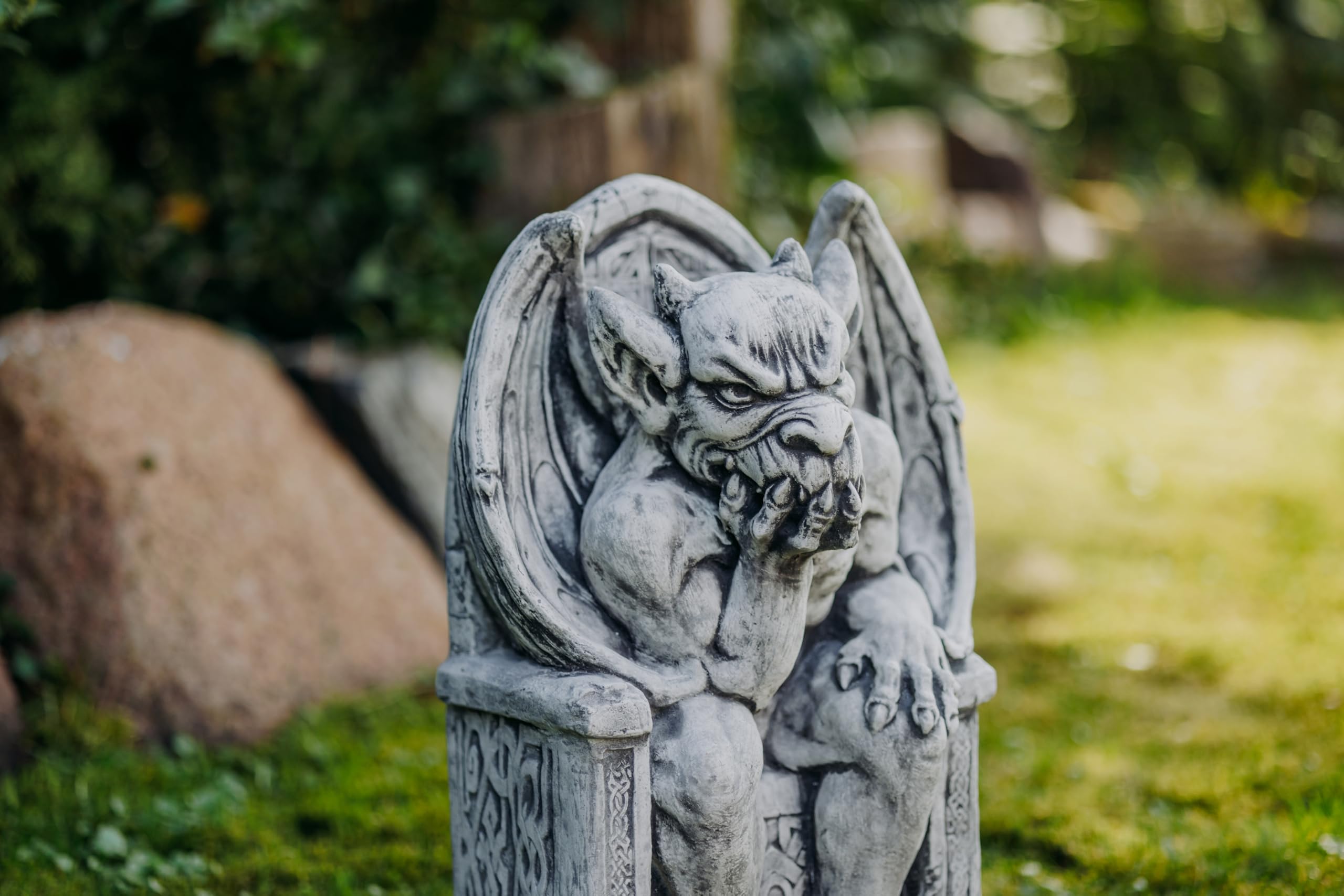 gartendekoparadies.de Gargoyle su Trono Figura Pietra H 47 cm 35 kg Grigio Ghiaccio Antigelo per Esterni