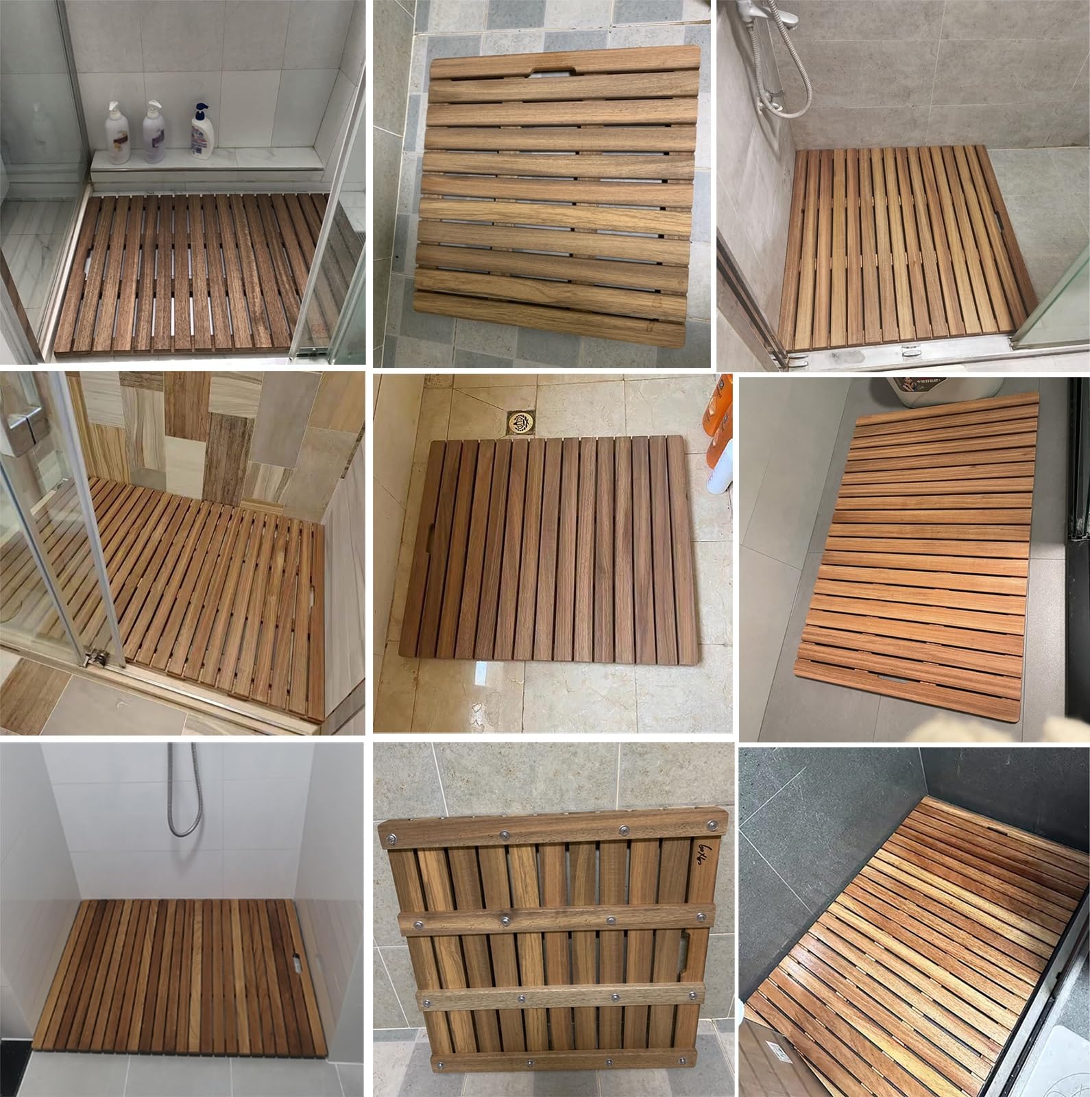 Genérico Alfombrilla de Ducha Impermeable de Madera de Teca para Suelo de baño 32x34 30x36 36x40 21x21 30x48, Alfombrilla de baño Grande Antideslizante de Madera para Ducha/SPA, Alfombrilla
