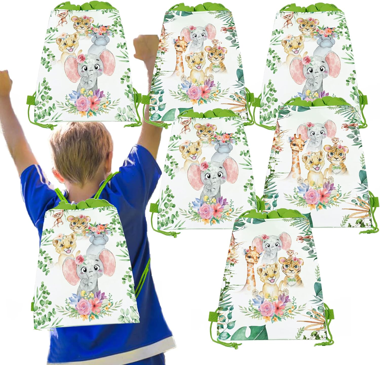 CC HOME 12 Pack Jungle Animals Drawstring Party Bags, Tiger Lion Elephant Gift Candy Treat Bags, Jungle Animals Theme Party Favor for Baby Shower Kids Girls Boys Birthday Decorations 10.6 x 13.4'' - Image 7