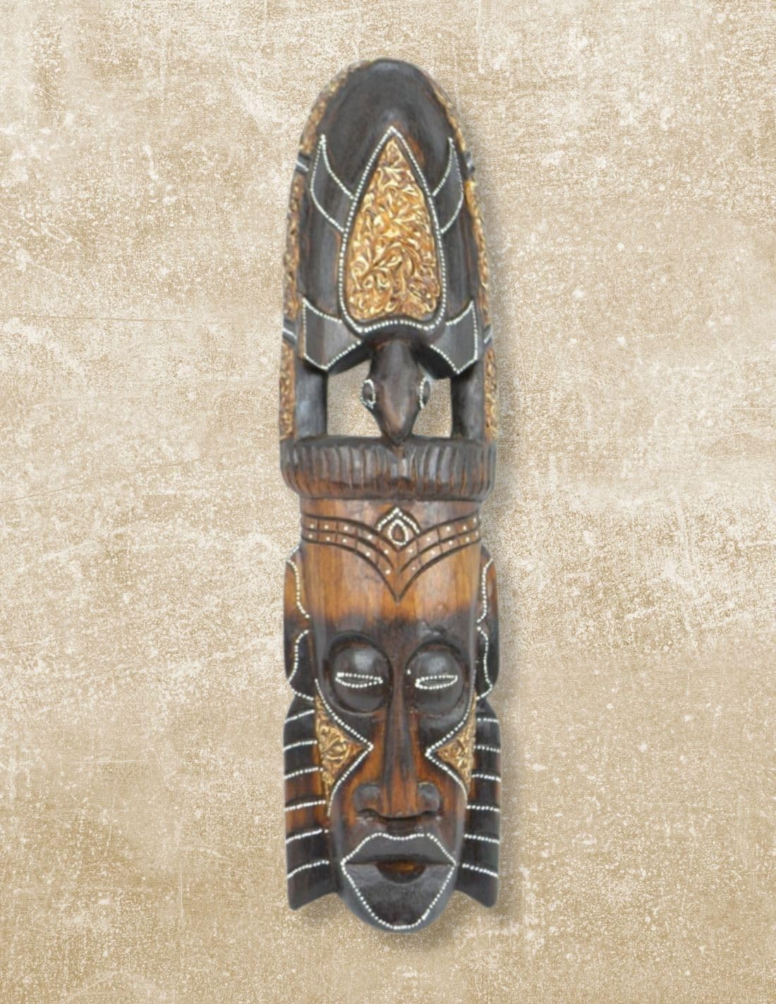 Maschera africano in legno 50 cm, motivo tartaruga. Fabbricazione artigianale.