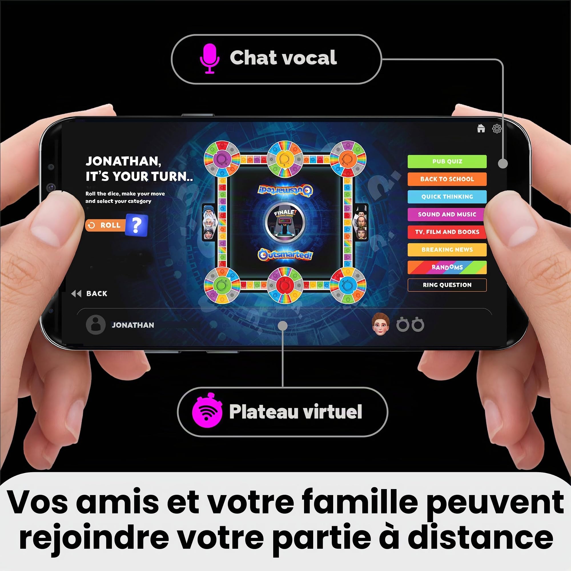 Outsmarted The Live Quiz Show Jeu de société pour Enfants, Adolescents et Adultes | La Meilleure Nuit de Jeu Familial | À partir de 8 Ans, Parfait pour 2 à 24 Joueurs | Plus de 10 000 Questions