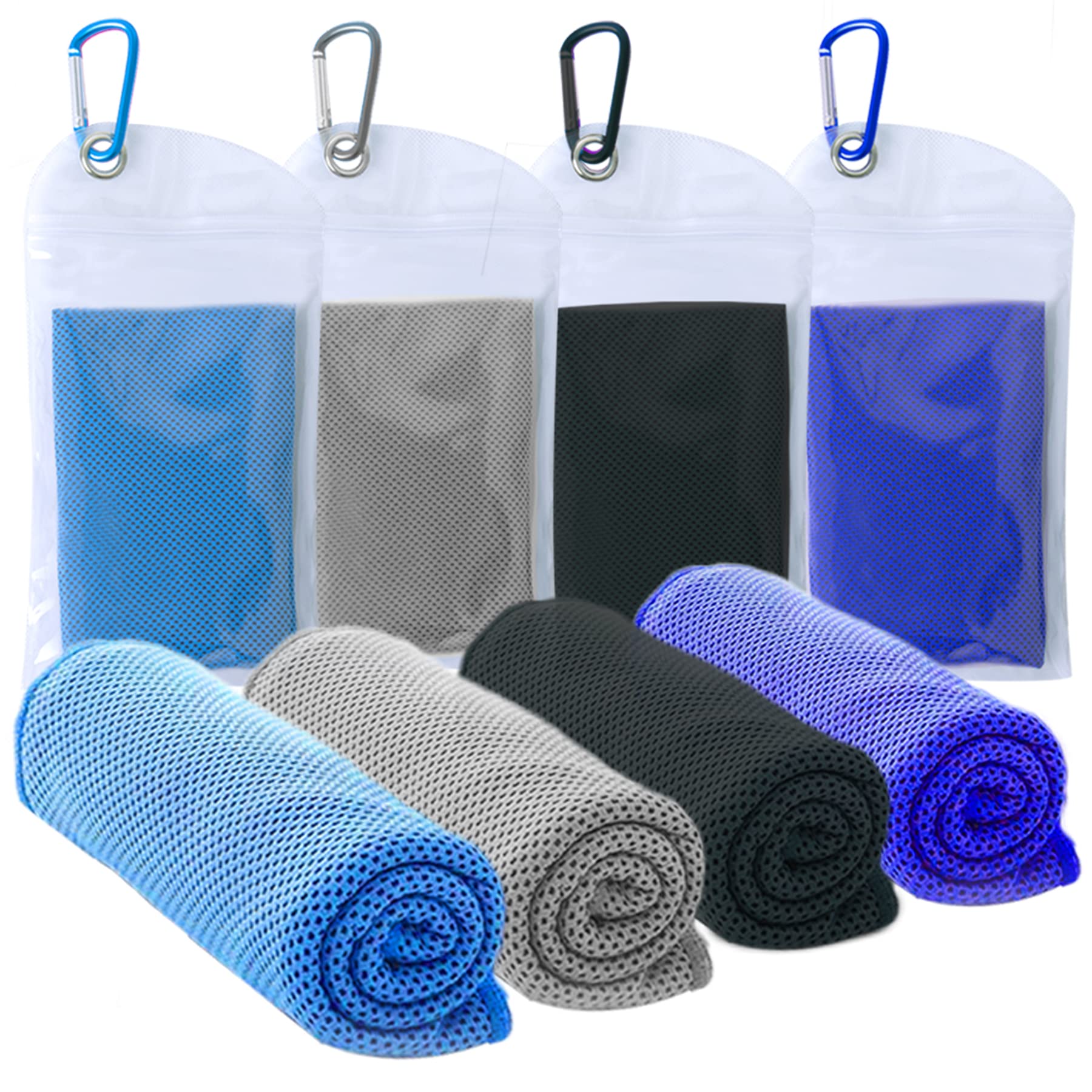 4 Packs Cooling Towel (40"x12"),Ice Towel,Soft Breathable Instant Towel,Microfiber Cool Towel for Yoga,Golf,Sport,Gym,Workout,Camping,Fitness,Outdoor &More Activities (Blue/Gray/Black/Dark Blue)