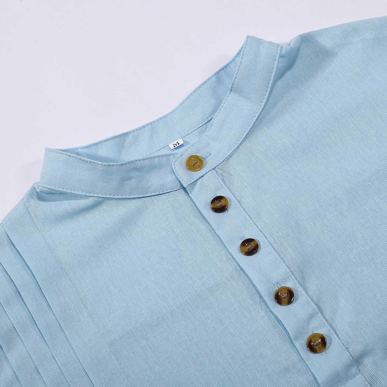 T-shirts à manches courtes pour homme - En lin - Manches longues - Caftan Thobe - Robe longue - Robe décontractée musulmane