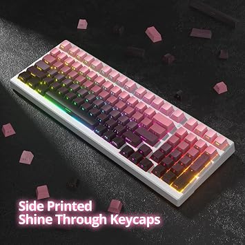 Guffercty kred PBT Cherry Profile 133-keys Gradient Side Printed Double Shot Backlit Keycaps for Gaming Keyboard (Gradient Red)