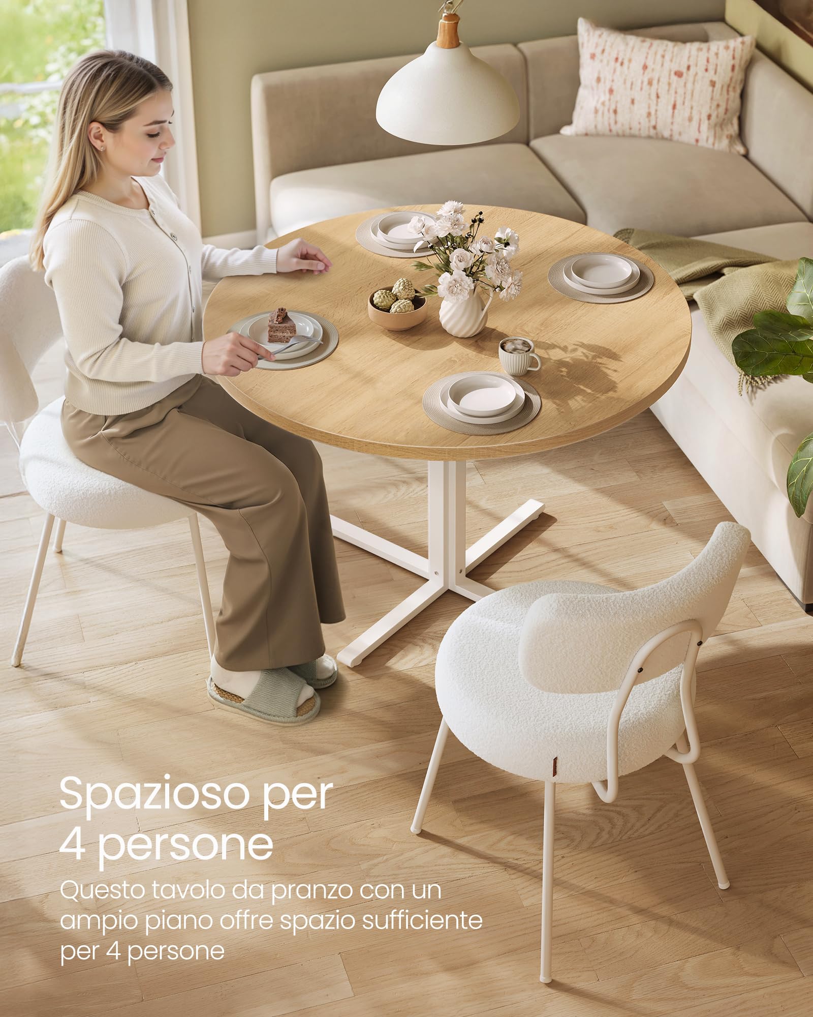VASAGLE Tavolo da Pranzo Rotondo, Tavolino da Cucina per 4 Persone, Stile Rustico, Piano Resistente all'Acqua, diam. 80 cm, Altezza 74,8 cm, Sala da Pranzo, Soggiorno, Rovere Dorato KDT082Y02