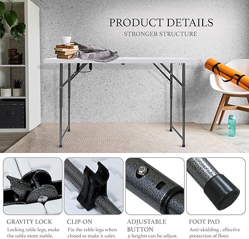 Miniatura 9 de Mesa plegable de plástico de 6 pies  Mesa de comedor portátil, plegable y resistente para fiestas, bodas, barbacoas, campamentos, eventos en el