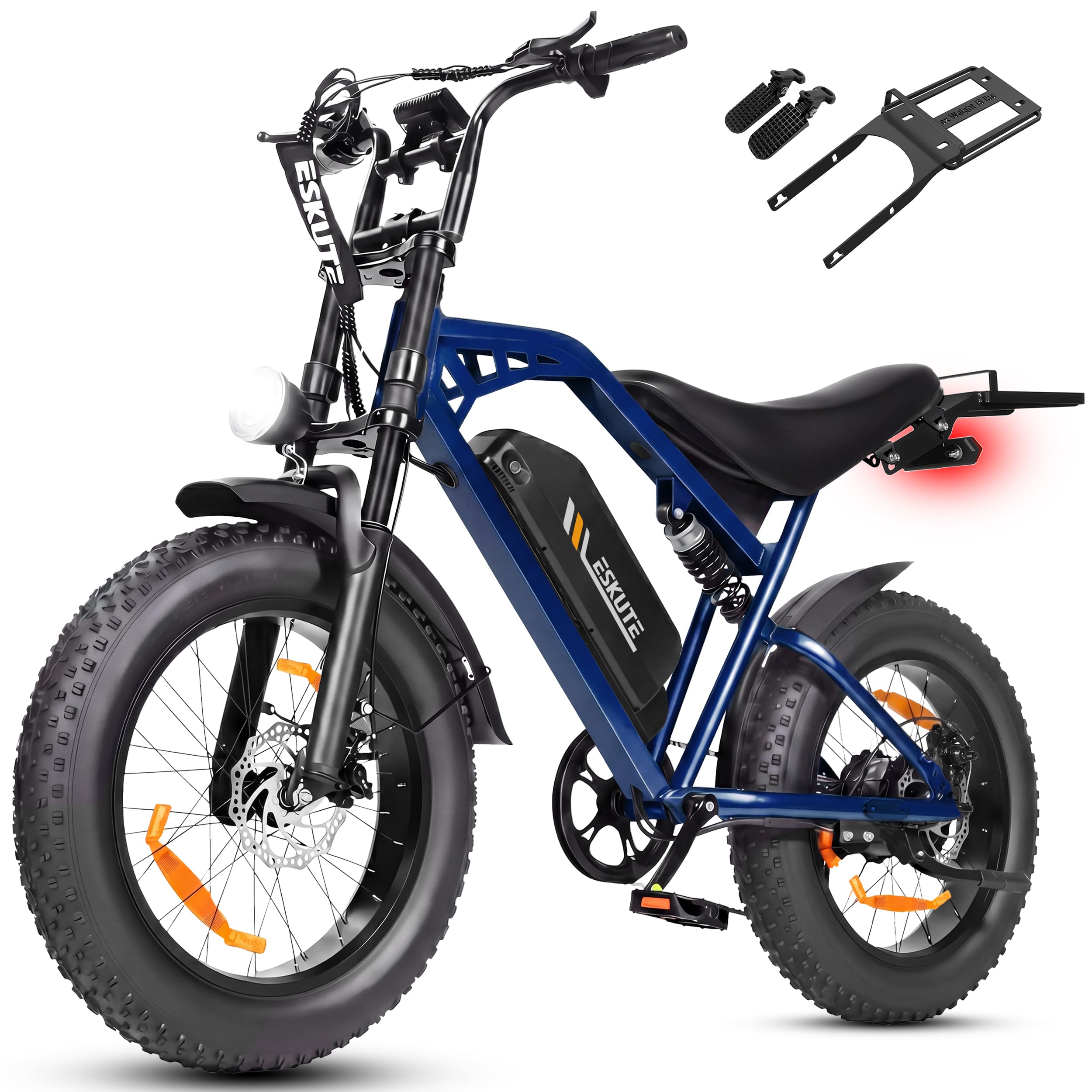 ESKUTE V202 - Bicicleta eléctrica para adultos, Fat Bike eléctrica 20 x 4.0 con batería extraíble de 48 V 20,8 Ah, E-Bike All Terrain, 7 velocidades, frenos de disco mecánicos