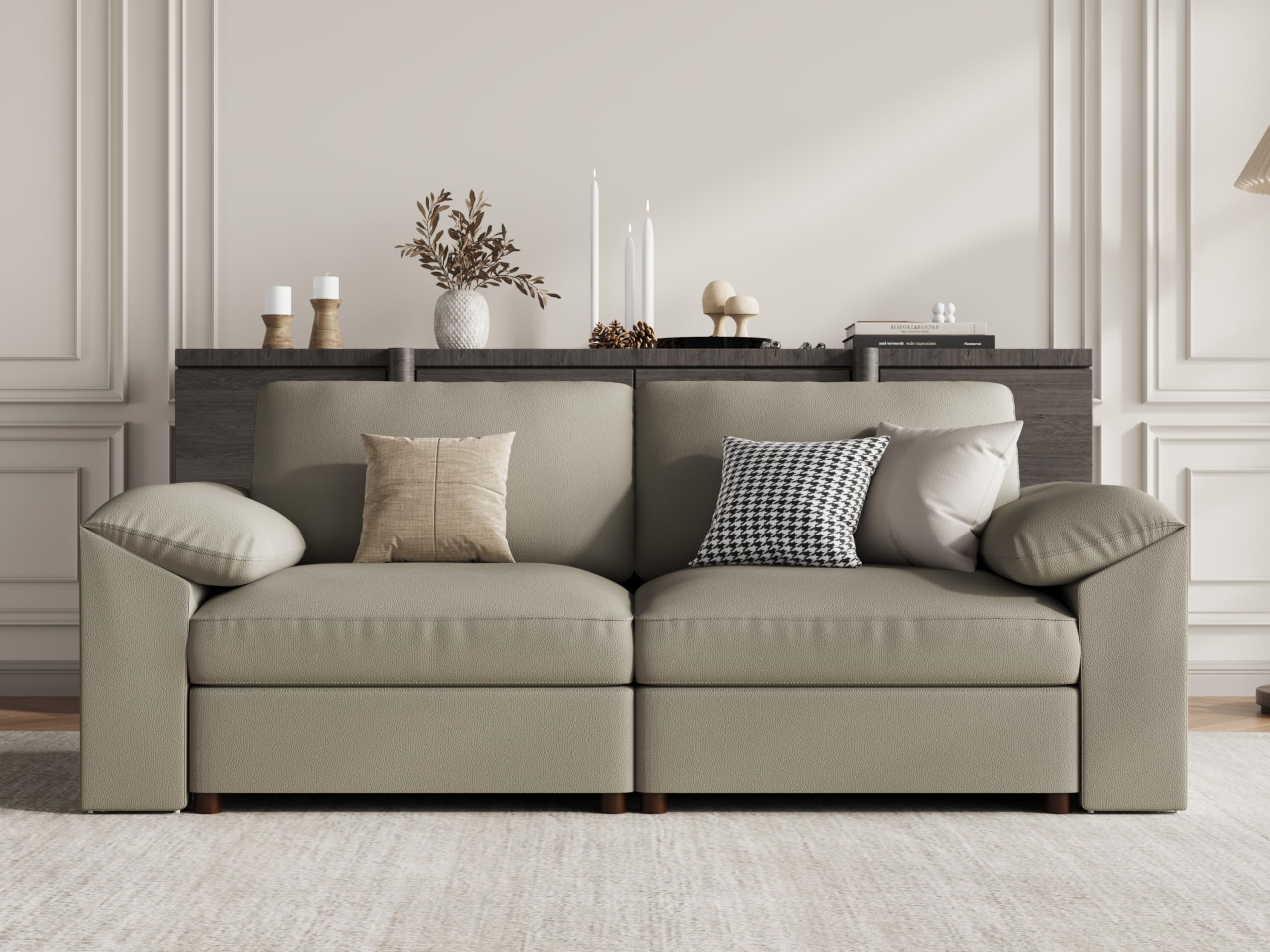 EASE MOOSE Loveseat Sofa for Living Room,Oversized Deep Seat Modular Sectional,Modern Comfy 2 Seater Sofas,Scratch Resistant Faux Leather Couch for Small Spaces, Light Grey