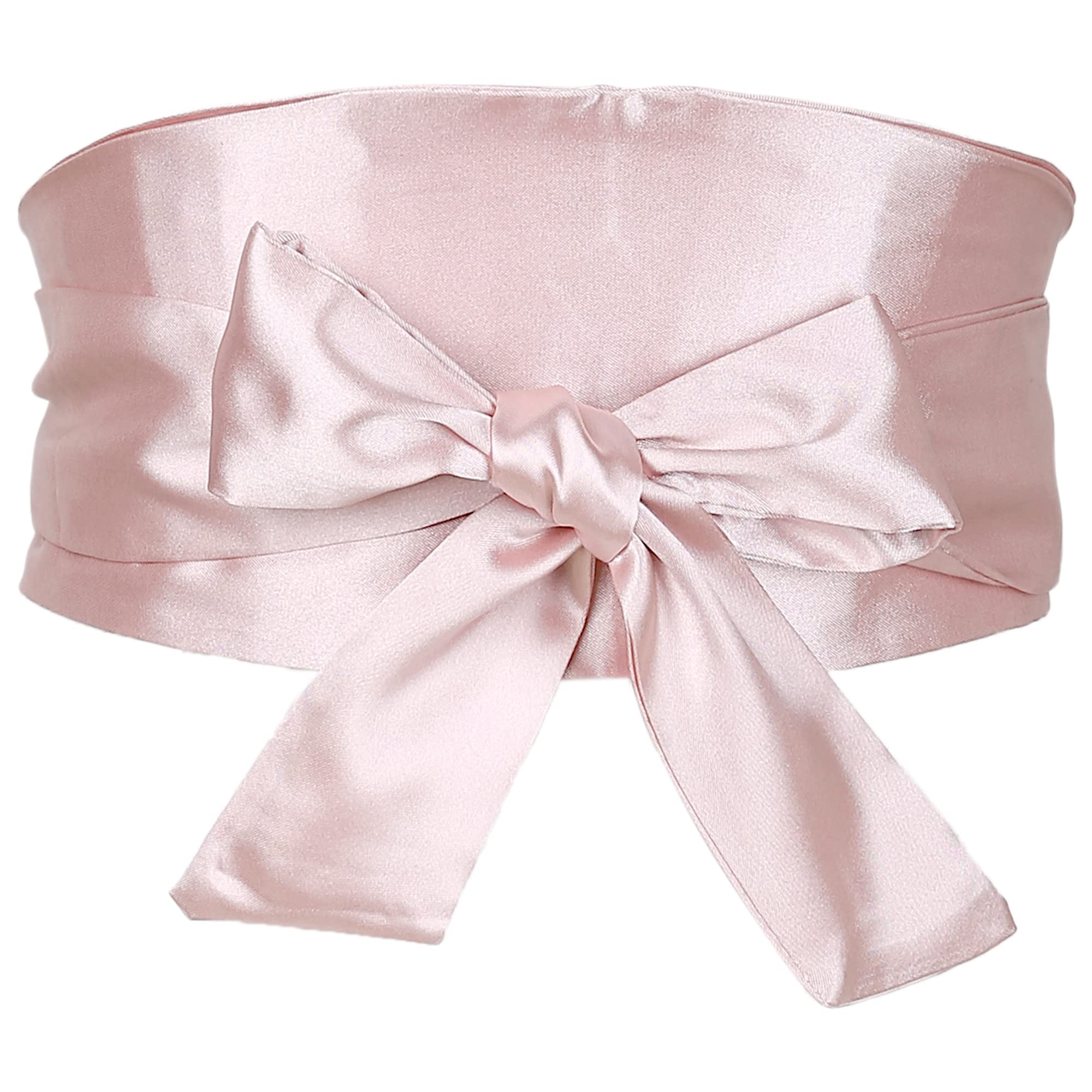 Elerevyo Women Plus Size Satin Silky Obi Belt, Self-Tie Wrap Wide Sash Waistband Belt for Dress Bridal Pink 58-78cm/22.83-41.73"