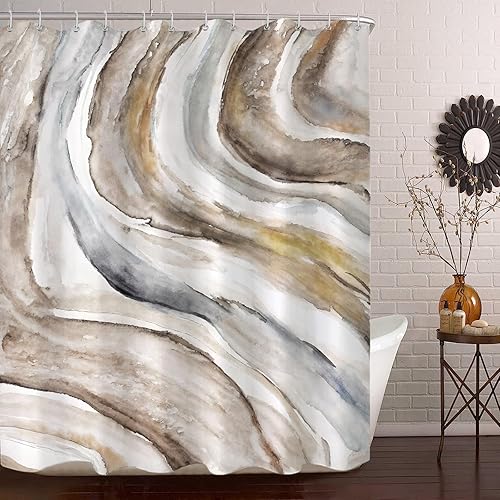 Lifezilla Juego de cortina de ducha de mármol gris dorado abstracto neutro, juego de cortina de ducha de tela impermeable con 12 ganchos