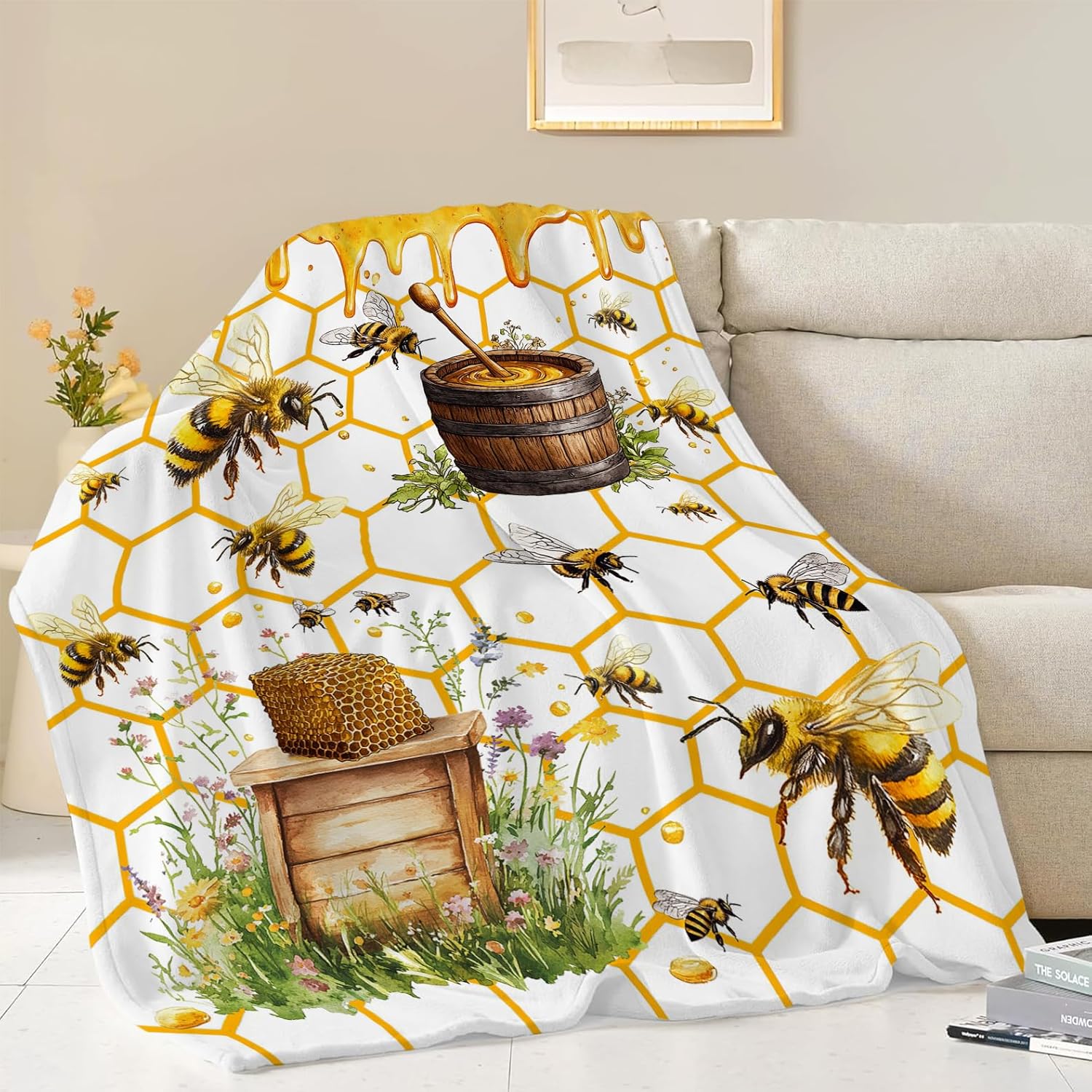 Bee Blanket, Honey Bees Throw Blanket, Bees Lover Gifts, Yellow Blankets, Bee Stuff Fleece Flannel Plush for Women Men Boys Girls Adults Soft Bedding for Sofa Bed Office Home Decor 40"X50" - Image 7