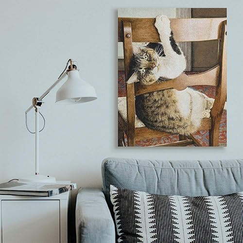 Miniatura 2 de Stupell Industries Lienzo de madera con diseño de gato de campo Sueellen Ross, arte de pared, 36 x 48 pulgadas
