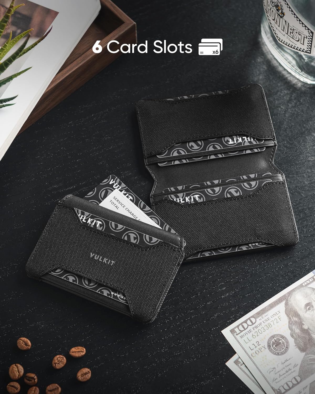 VULKIT Slim Card Holder Leather Small Front Pocket Wallet with Magnetic Closure RFID Blocking Minimalist Card Case(Black) - Image 3